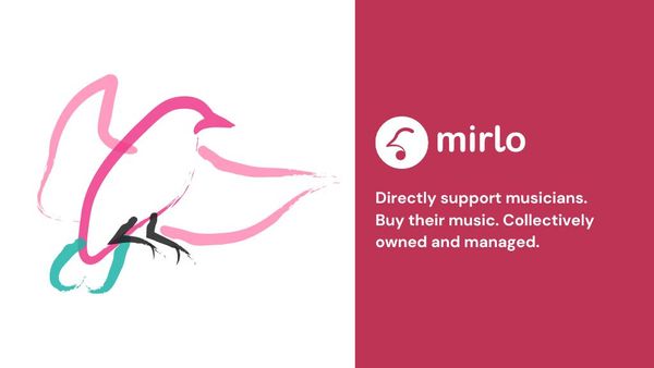 Watercolor-style silhouette of a bird, Mirlo logo and tagline